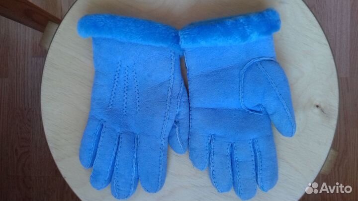 Перчатки кожаные голубые овчина