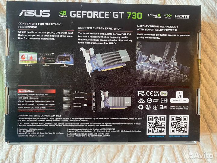 Видеокарта asus GeForce GT 730 2GB