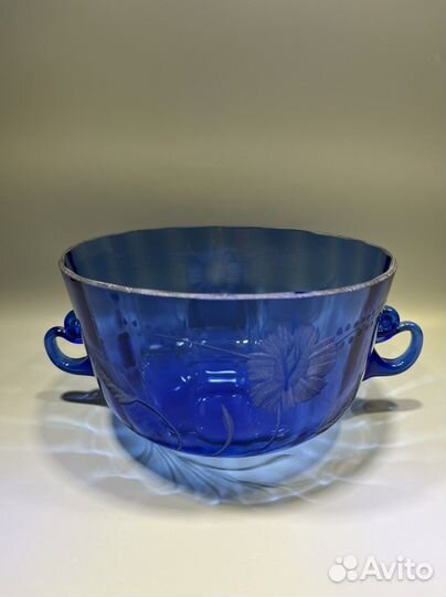 Набор для крюшона. Чаша и 5 чашек. Синее стекло