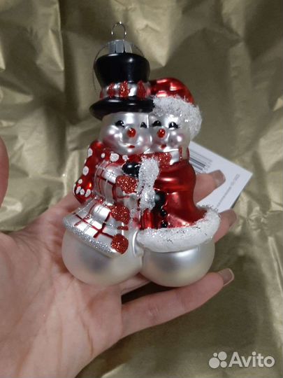 Ёлочные игрушки снеговики стекло