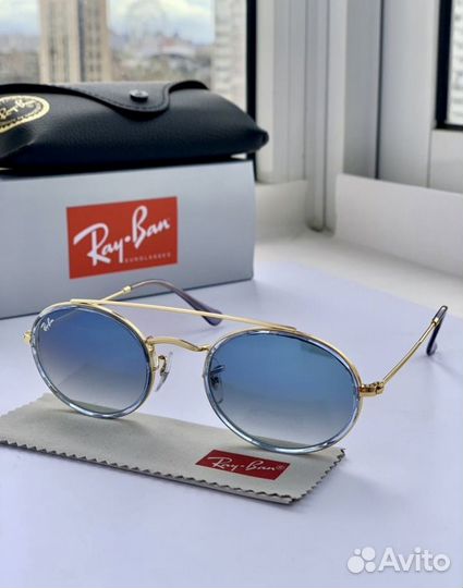 Очки ray ban oval double bridge голубые