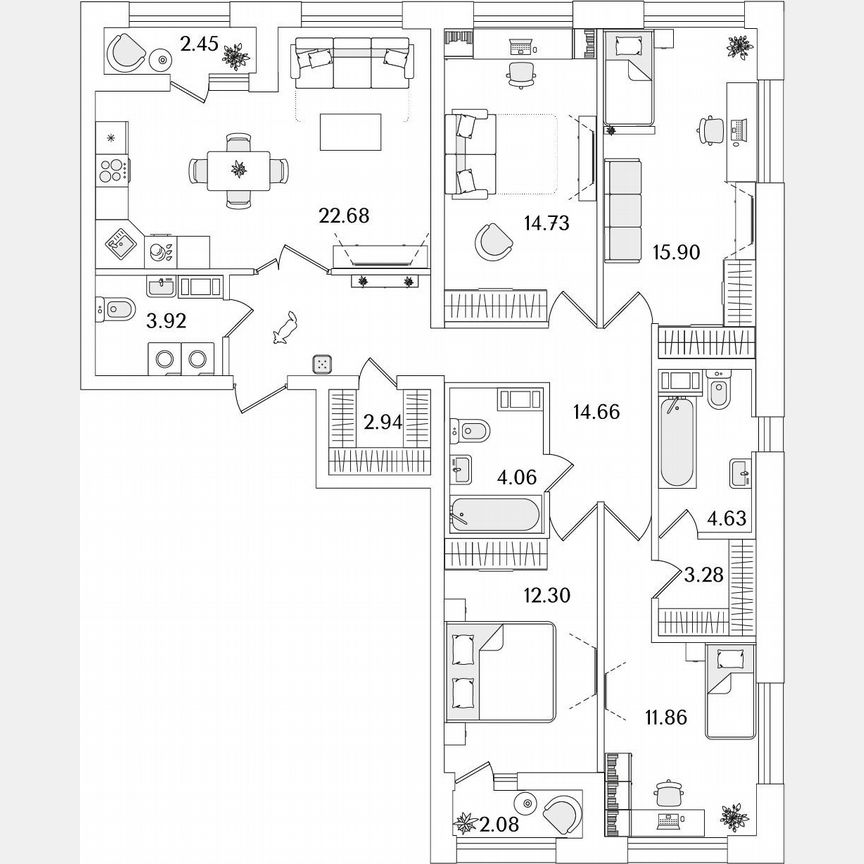 4-к. квартира, 113,2 м², 13/14 эт.