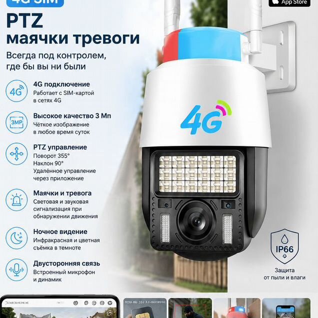 IP камера 4G Sim PTZ маячки тревоги V380Pro