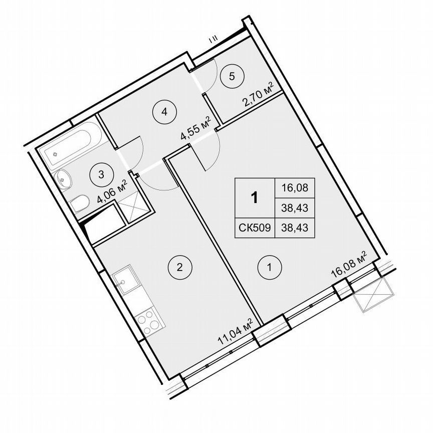 1-к. квартира, 38,4 м², 12/12 эт.