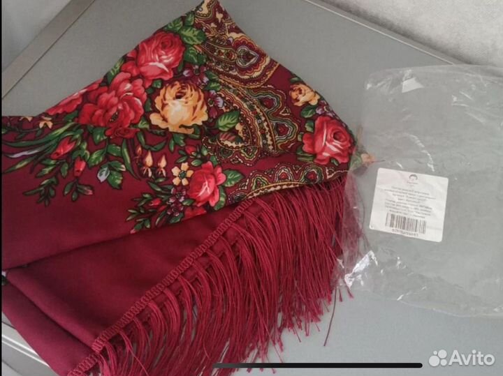 Павлопосадский платок (шаль) бордовый