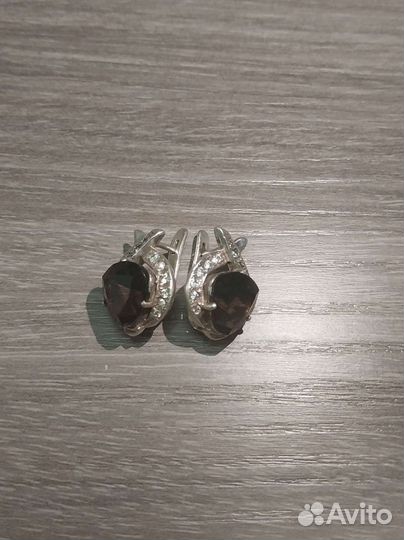 Серьги серебро с раухтопазом