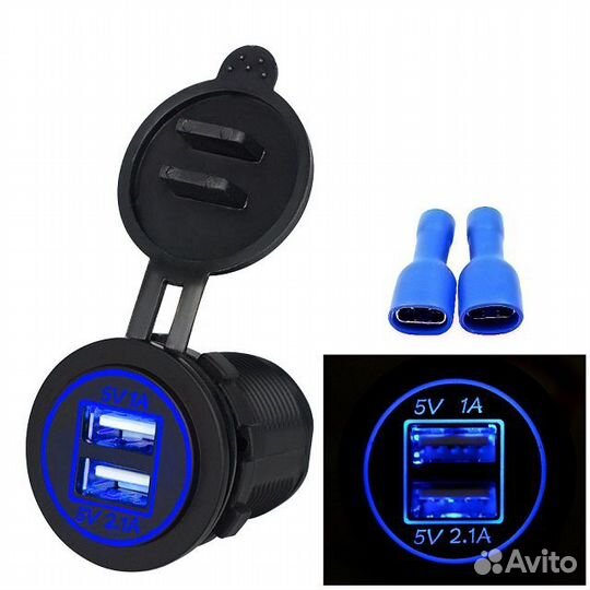 Врезной разъем USB на два порта 12В