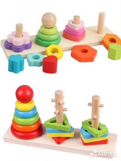 Деревянные пирамидка, развивающие игрушки