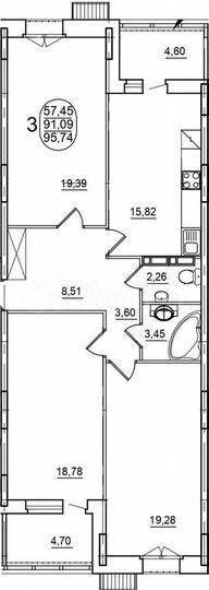 3-к. квартира, 95,7 м², 1/8 эт.
