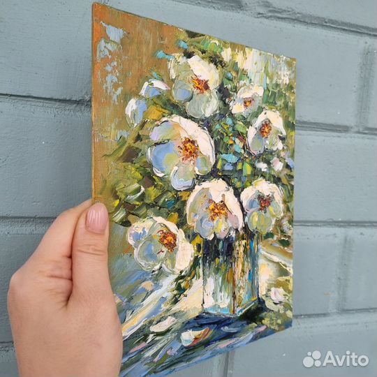 Картина маслом с цветами миниатюра цветы в вазе