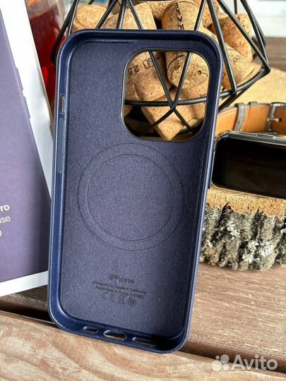 Чехол iPhone 14 Pro Кожа Синий