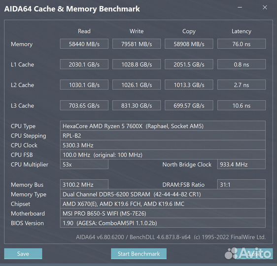 Комплект MSI PRO B650-S wifi+R5 7600Х+32 Гб