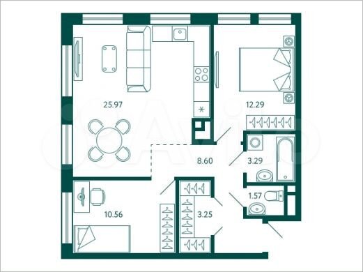 2-к. квартира, 65,5 м², 13/28 эт.