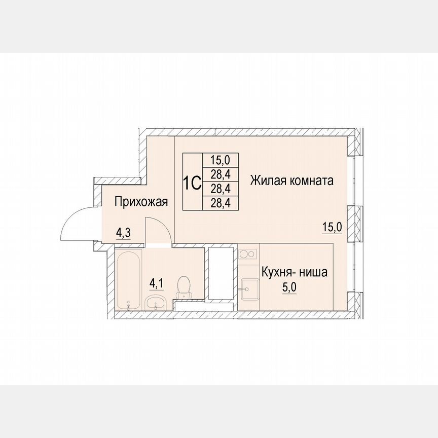 Квартира-студия, 28,4 м², 11/25 эт.