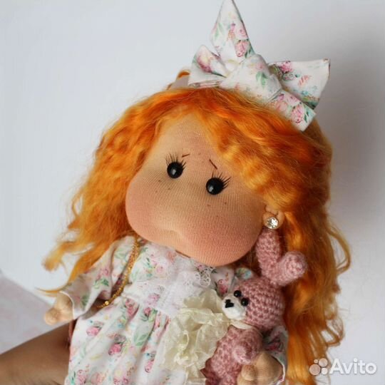 Текстильная кукла с щечками рыжая ручная работа