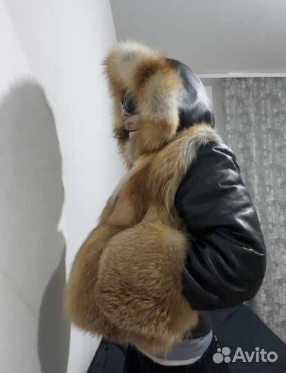 Архивная кожанная куртка с натуральным мехом лисы