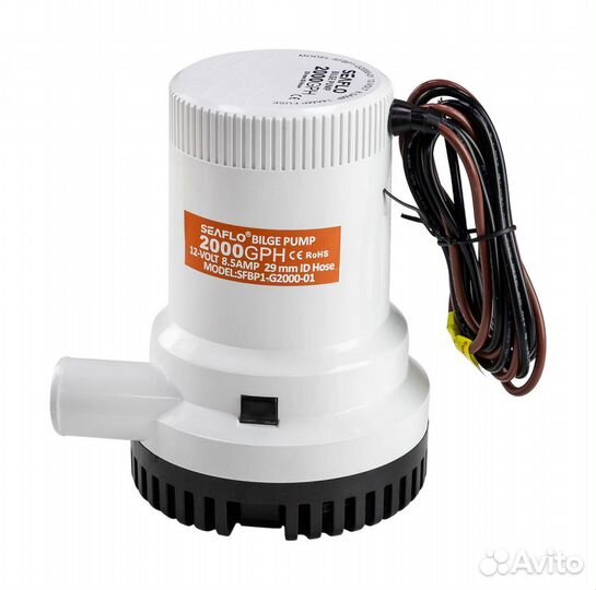 Помпа осушительная 12 В, 2000GPH (7570 л/час), Sea