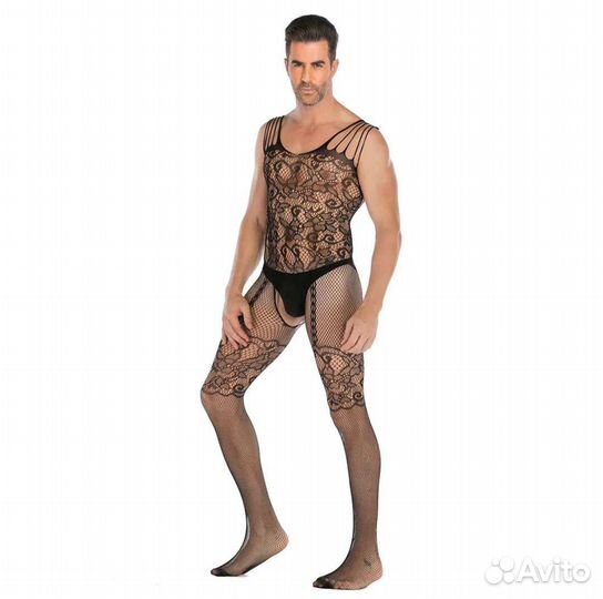 Мужской чулок-сетка на тело с доступом