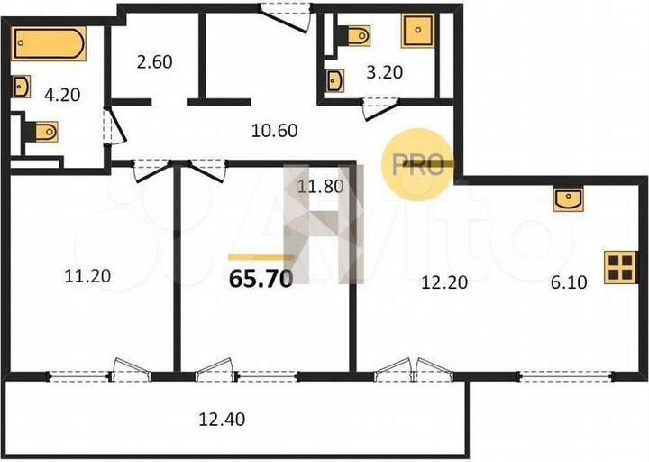 2-к. квартира, 65,7 м², 14/23 эт.