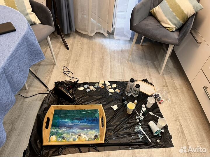 Поднос Океан с эпоксидной смолой