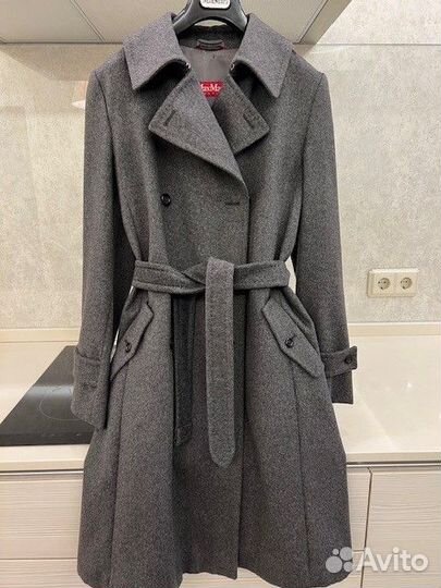 Кашемировое пальто Max Mara серое двубортное