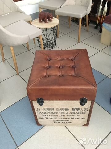 Пуф-сундук из натуральной кожи в стиле лофт