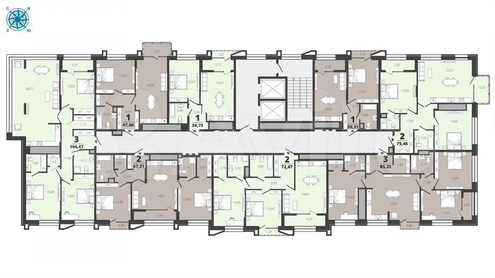 2-к. квартира, 72,7 м², 16/19 эт.