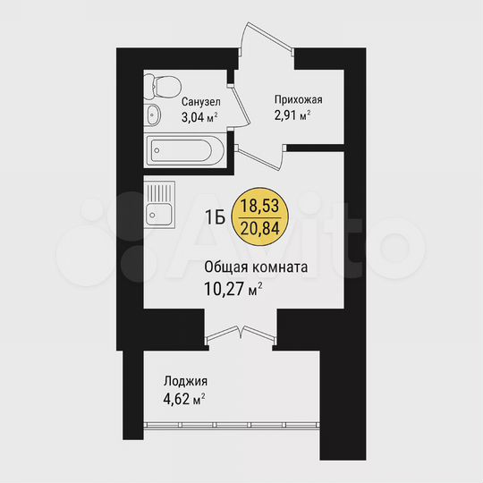 1-к. квартира, 20,8 м², 5/9 эт.