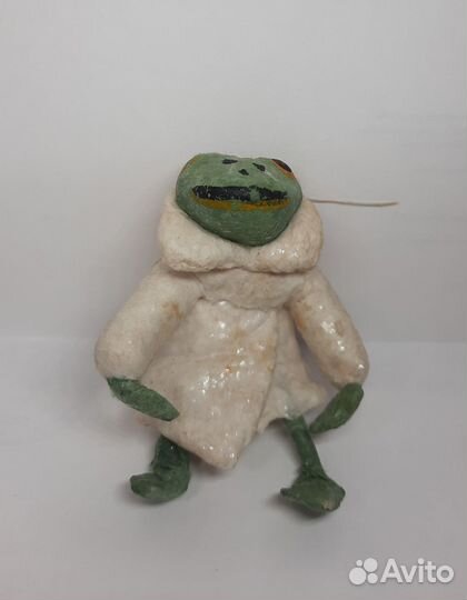 Елочная игрушка СССР ватная Лягушка на санях 1938г