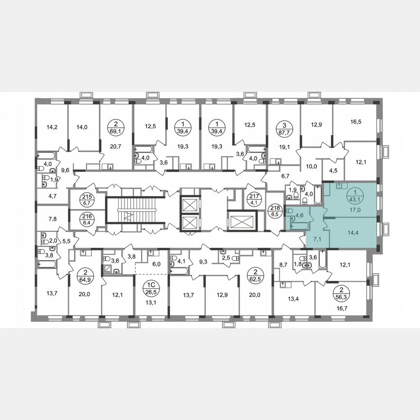 1-к. квартира, 43,1 м², 8/19 эт.