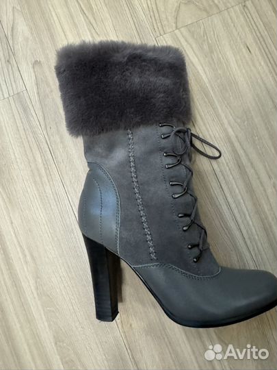 Сапоги женские серые кожаные 37