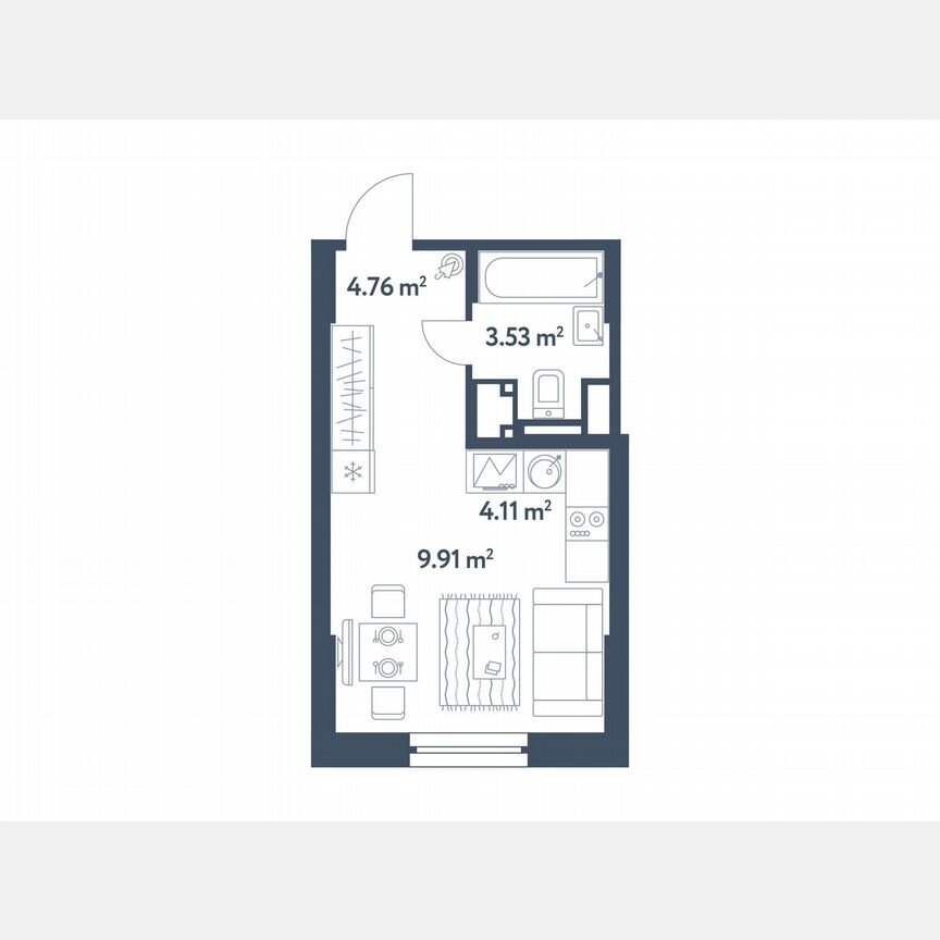 Квартира-студия, 22,3 м², 23/25 эт.