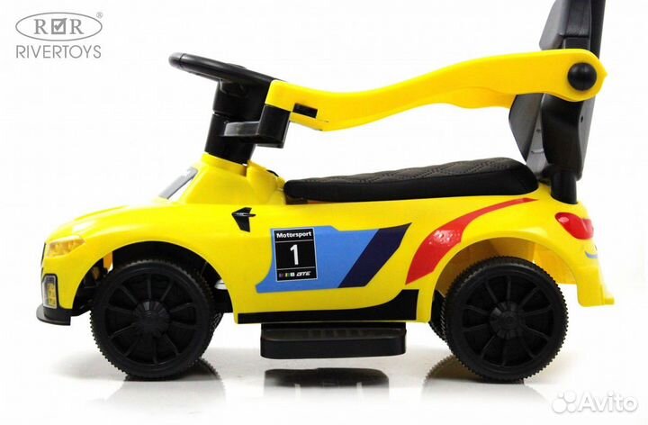 Машинка каталка BMW желтый 003 с ручкой