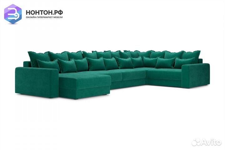 Диван п-образный тик-так Омега изумрудный