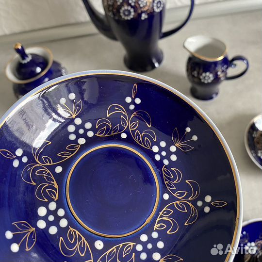Сервиз кофейный кобальт позолота