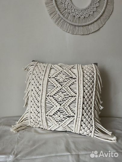 Макраме подушка с бахромой