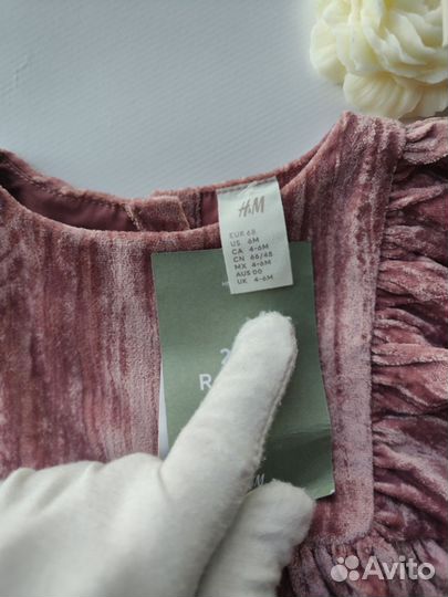 H&M Платье велюр для девочки 68, новое