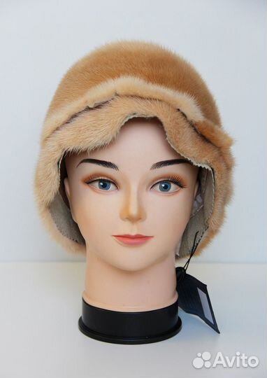 Новая норковая меховая шапка шляпа персиковая