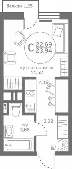 Квартира-студия, 22,7 м², 16/17 эт.
