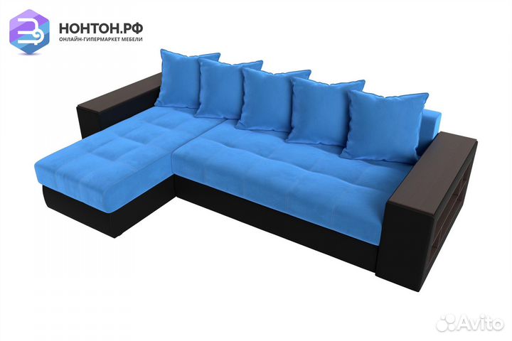 Диван угловой еврокнижка Дубай велюр голубой / эко