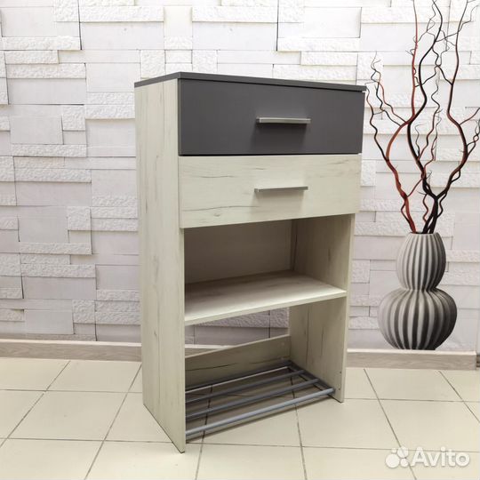 Тумба для обуви Юнона Дуб Белый Craft/Серый Шифер