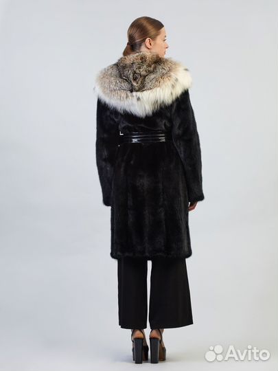 Шуба норковая б/у Casual 46-48р капюшон рысь