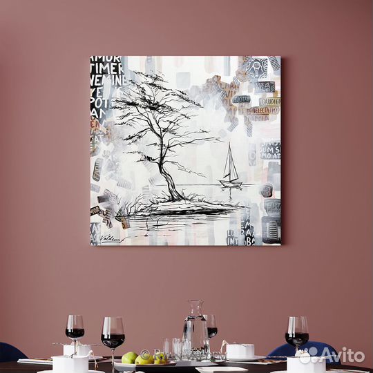 Современная картина, Серенада моря, 80х80см Дерево