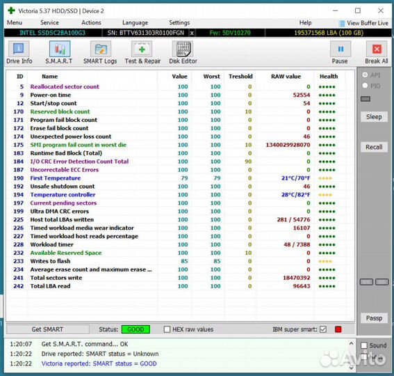 SSD SATA Intel 100GB 2.5