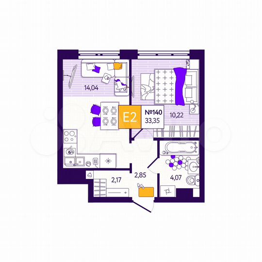 1-к. квартира, 33,4 м², 10/12 эт.