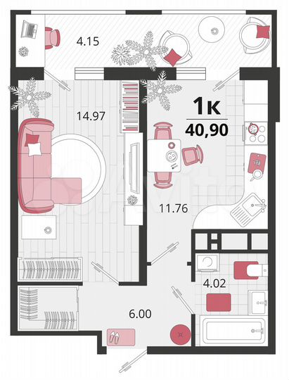 1-к. квартира, 40,9 м², 9/18 эт.