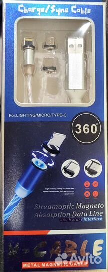 Магнитный кабель type c,micro USB,lightning