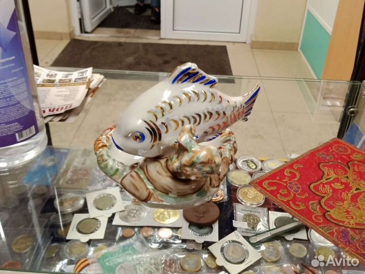 Фарфоровая Статуэтка Пепельница Карп Дулево