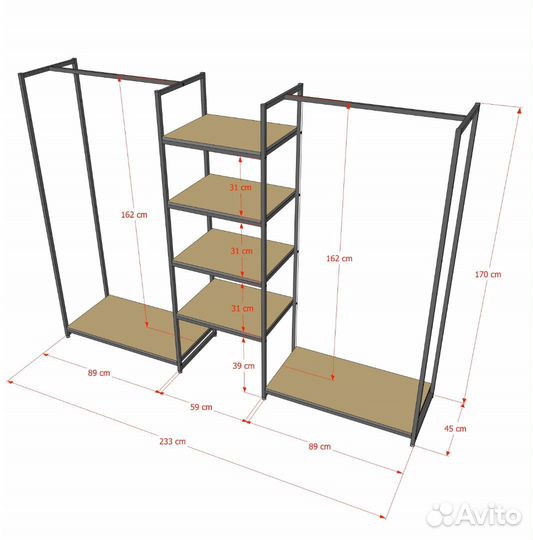 Стеллаж для одежды кб-1703 в стиле Loft