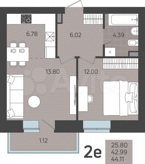 2-к. квартира, 44,1 м², 3/11 эт.